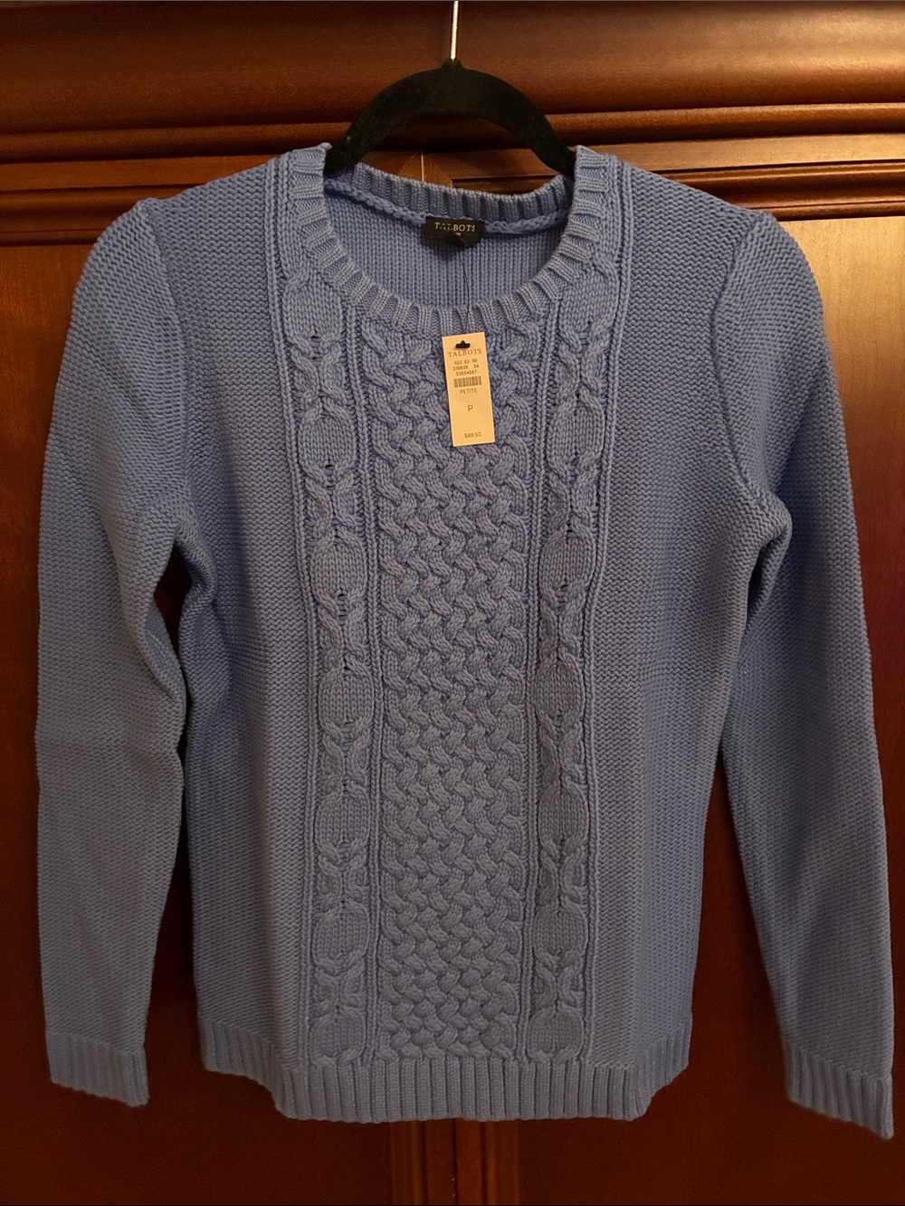 Talbots Light Lavender Cable-Front Crewneck Sweater